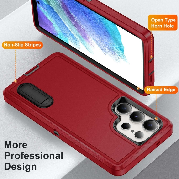 For Samsung Galaxy S25 Ultra 5G Rugged PC Hybrid Silicone Phone Case with Holder(Red+Black)
