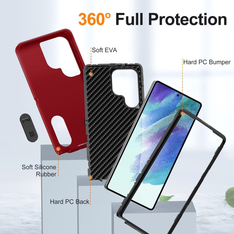 For Samsung Galaxy S25 Ultra 5G Rugged PC Hybrid Silicone Phone Case with Holder(Red+Black)