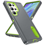 For Samsung Galaxy S25 Ultra 5G Rugged PC Hybrid Silicone Phone Case with Holder(Grey+Fresh Green)
