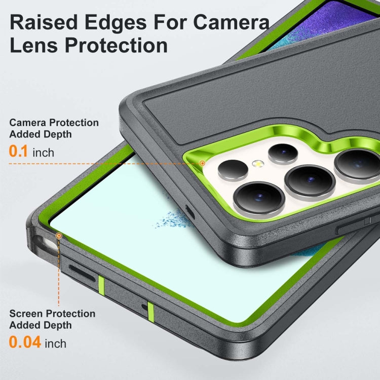 For Samsung Galaxy S25 Ultra 5G Rugged PC Hybrid Silicone Phone Case with Holder(Grey+Fresh Green)