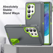 For Samsung Galaxy S25 Ultra 5G Rugged PC Hybrid Silicone Phone Case with Holder(Grey+Fresh Green)