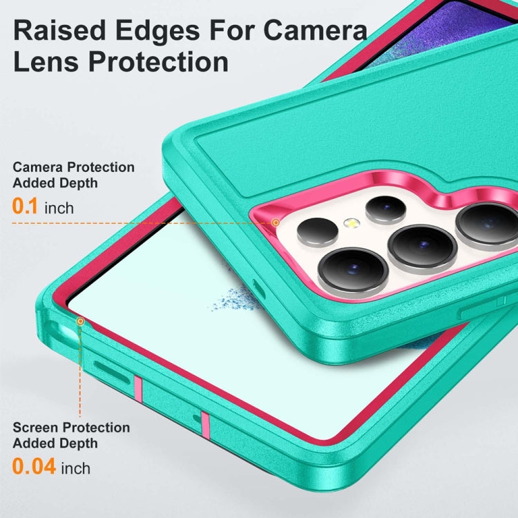 For Samsung Galaxy S25 Ultra 5G Rugged PC Hybrid Silicone Phone Case with Holder(Light Green+Rose Red)