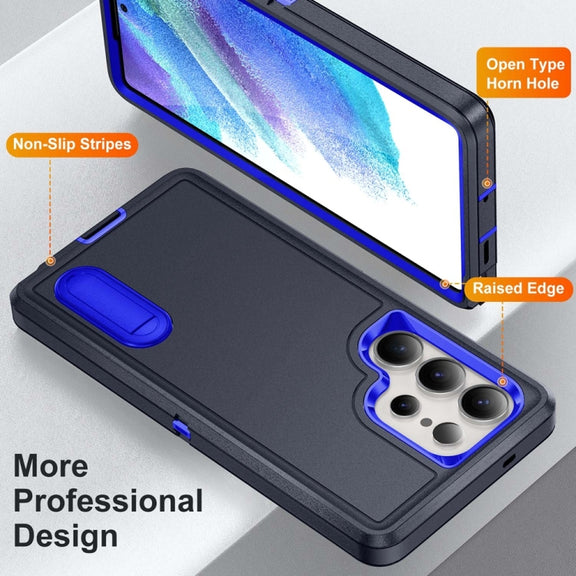 For Samsung Galaxy S25 Ultra 5G Rugged PC Hybrid Silicone Phone Case with Holder(Dark Blue+Royal Blue)