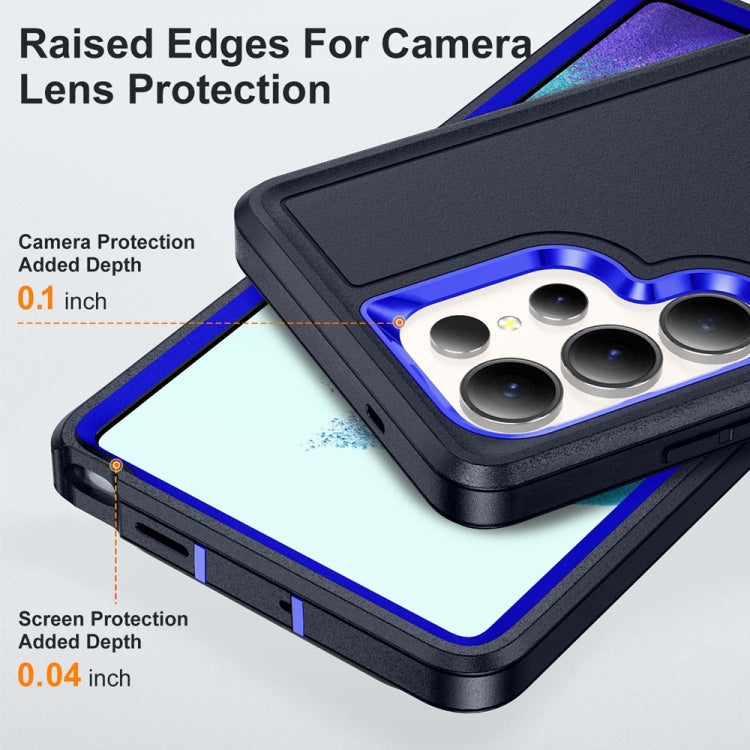 For Samsung Galaxy S25 Ultra 5G Rugged PC Hybrid Silicone Phone Case with Holder(Dark Blue+Royal Blue)