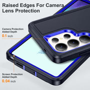 For Samsung Galaxy S25 Ultra 5G Rugged PC Hybrid Silicone Phone Case with Holder(Dark Blue+Royal Blue)