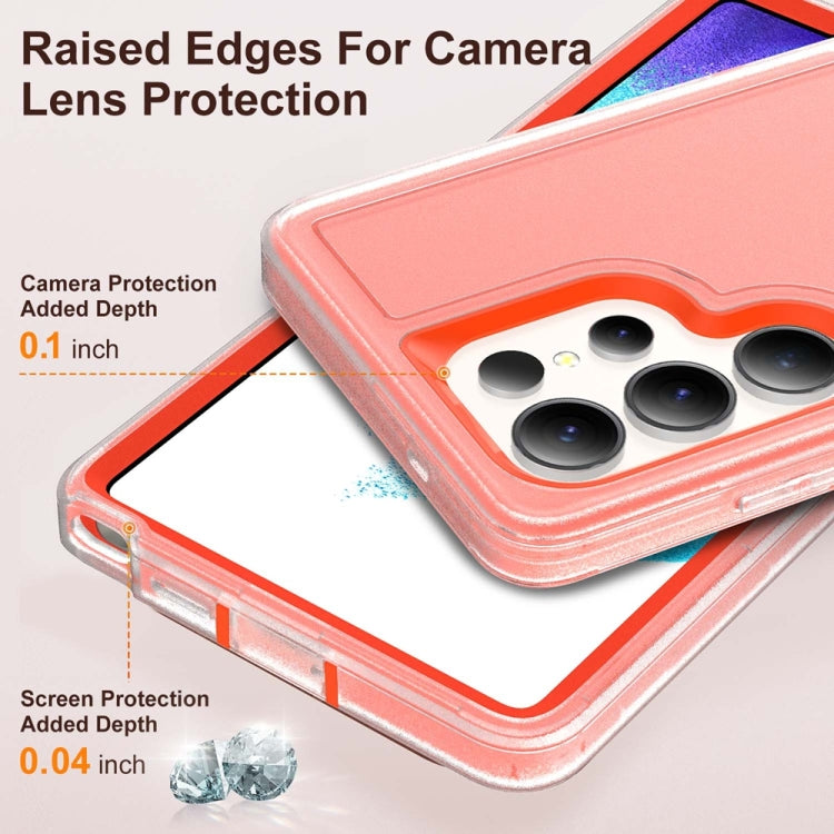 For Samsung Galaxy S25 Ultra 5G Rugged PC Hybrid Silicone Phone Case with Holder(Transparent+Orange)