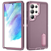 For Samsung Galaxy S25 Ultra 5G Rugged PC Hybrid Silicone Phone Case with Holder(Purple+Pink)