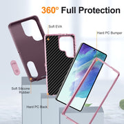 For Samsung Galaxy S25 Ultra 5G Rugged PC Hybrid Silicone Phone Case with Holder(Purple+Pink)