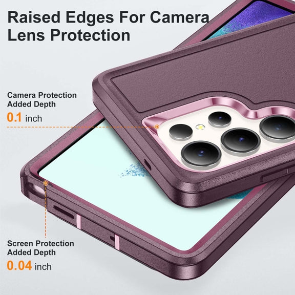 For Samsung Galaxy S25 Ultra 5G Rugged PC Hybrid Silicone Phone Case with Holder(Purple+Pink)