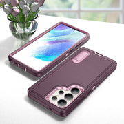 For Samsung Galaxy S25 Ultra 5G Rugged PC Hybrid Silicone Phone Case with Holder(Purple+Pink)