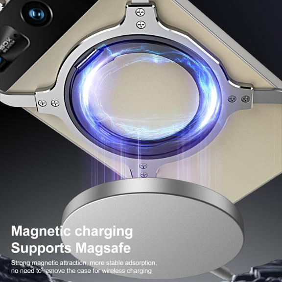 For ZTE nubia Z70 Ultra Mechanical Arm Borderless MagSafe Holder Metal Phone Case(Black Silver)