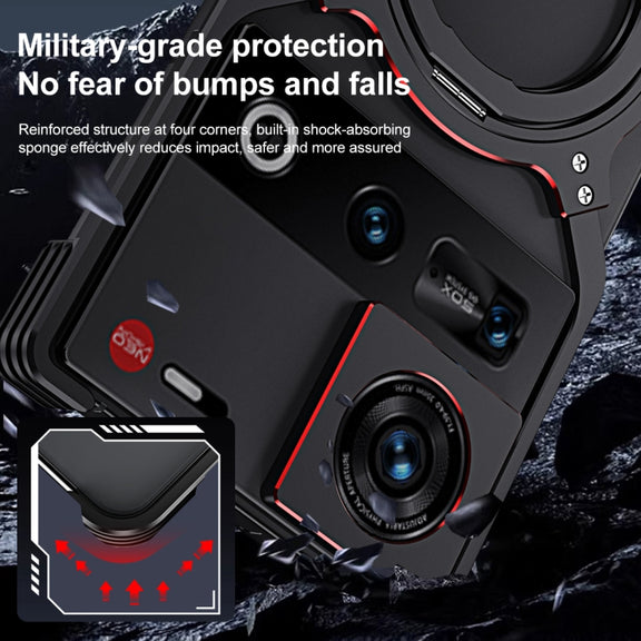 For ZTE nubia Z70 Ultra Mechanical Arm Borderless MagSafe Holder Metal Phone Case(Black Silver)