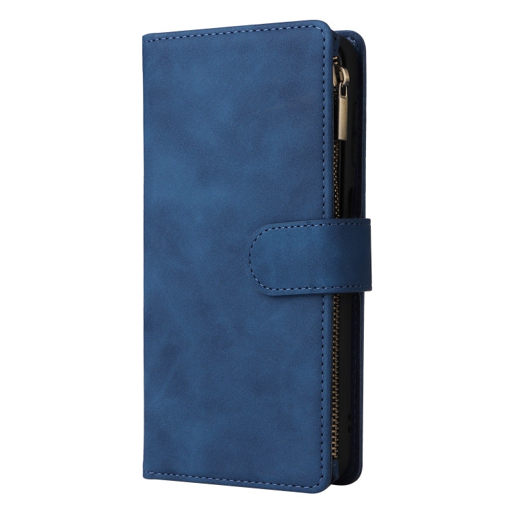 For Samsung Galaxy S25 5G Multifunctional Frosted Zipper Wallet Leather Phone Case(Blue)