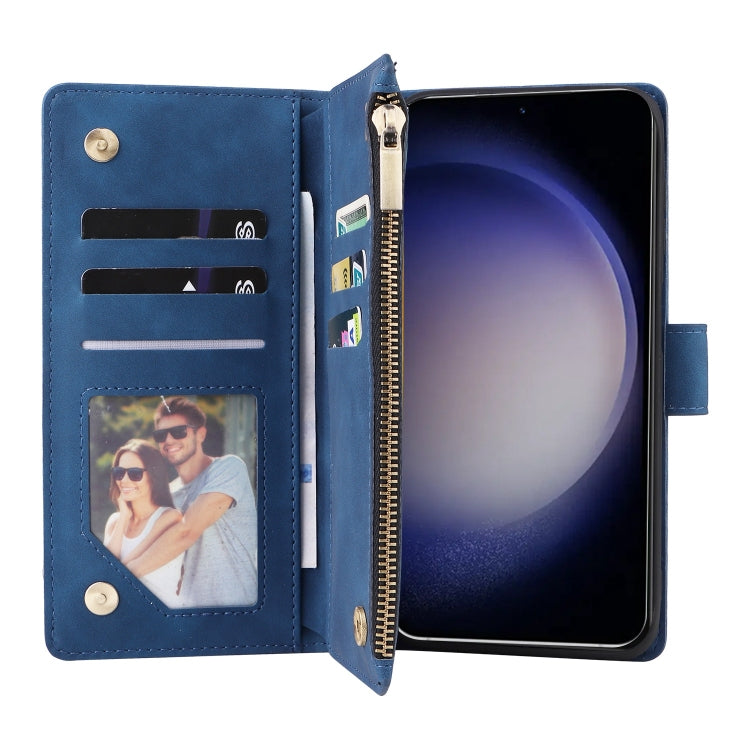 For Samsung Galaxy S25 5G Multifunctional Frosted Zipper Wallet Leather Phone Case(Blue)