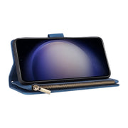 For Samsung Galaxy S25 5G Multifunctional Frosted Zipper Wallet Leather Phone Case(Blue)