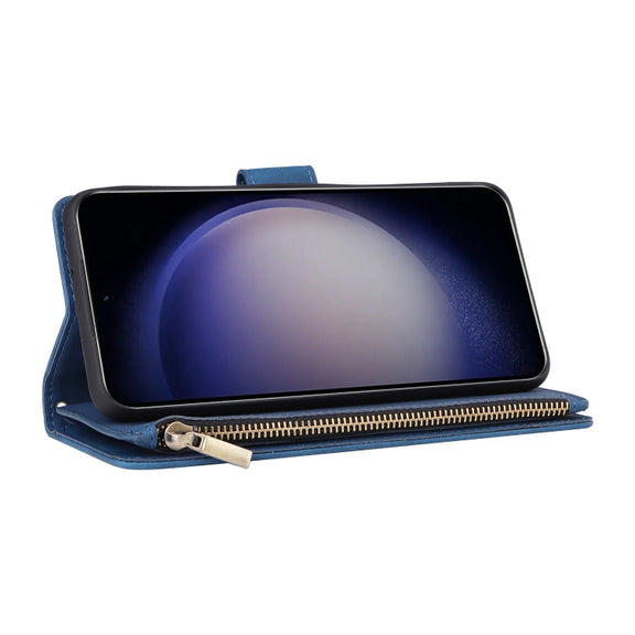 For Samsung Galaxy S25 5G Multifunctional Frosted Zipper Wallet Leather Phone Case(Blue)