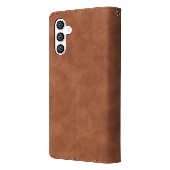 For Samsung Galaxy S25 5G Multifunctional Frosted Zipper Wallet Leather Phone Case(Brown)