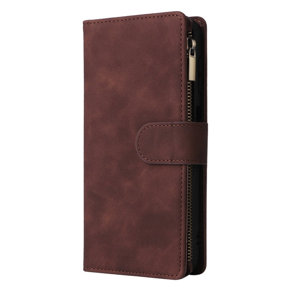 For Samsung Galaxy S25 5G Multifunctional Frosted Zipper Wallet Leather Phone Case(Coffee)