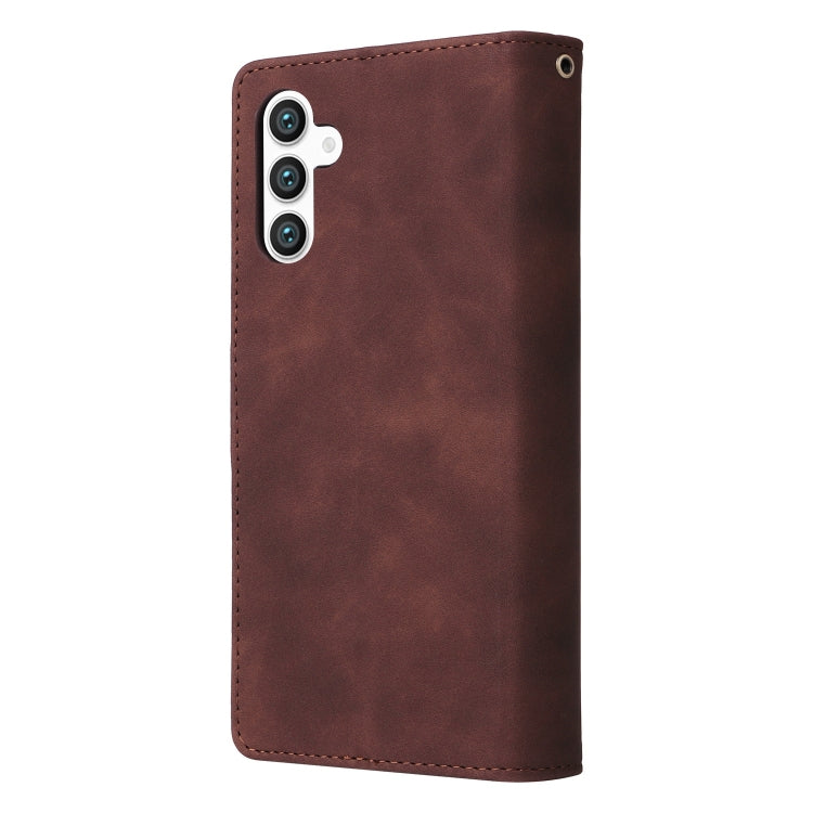 For Samsung Galaxy S25 5G Multifunctional Frosted Zipper Wallet Leather Phone Case(Coffee)