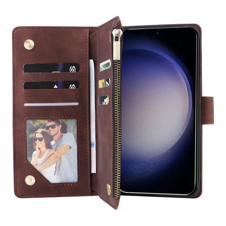 For Samsung Galaxy S25 5G Multifunctional Frosted Zipper Wallet Leather Phone Case(Coffee)
