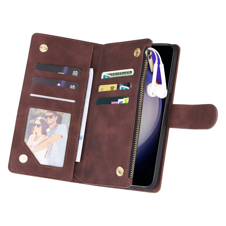 For Samsung Galaxy S25 5G Multifunctional Frosted Zipper Wallet Leather Phone Case(Coffee)