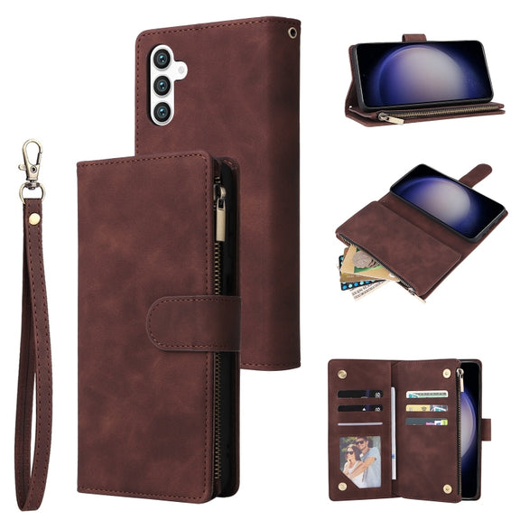 For Samsung Galaxy S25 5G Multifunctional Frosted Zipper Wallet Leather Phone Case(Coffee)