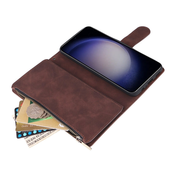 For Samsung Galaxy S25 5G Multifunctional Frosted Zipper Wallet Leather Phone Case(Coffee)