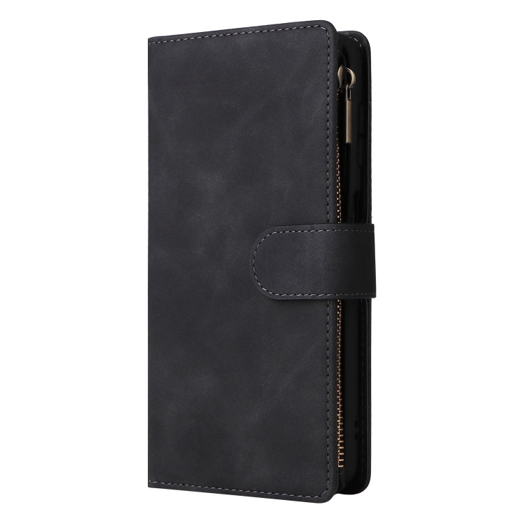 For Samsung Galaxy S25+ 5G Multifunctional Frosted Zipper Wallet Leather Phone Case(Black)