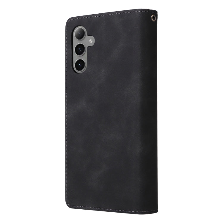 For Samsung Galaxy S25+ 5G Multifunctional Frosted Zipper Wallet Leather Phone Case(Black)