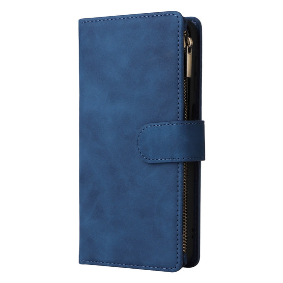 For Samsung Galaxy S25+ 5G Multifunctional Frosted Zipper Wallet Leather Phone Case(Blue)