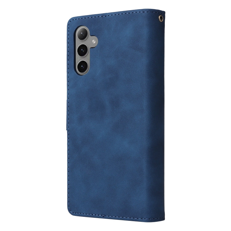 For Samsung Galaxy S25+ 5G Multifunctional Frosted Zipper Wallet Leather Phone Case(Blue)
