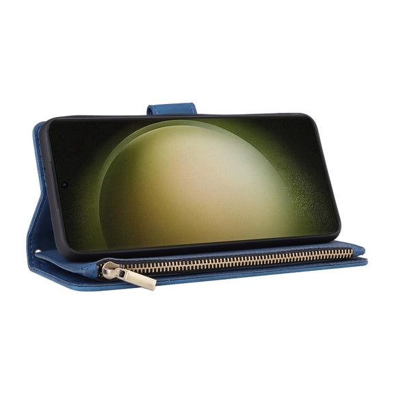 For Samsung Galaxy S25+ 5G Multifunctional Frosted Zipper Wallet Leather Phone Case(Blue)