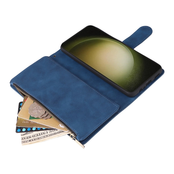 For Samsung Galaxy S25+ 5G Multifunctional Frosted Zipper Wallet Leather Phone Case(Blue)