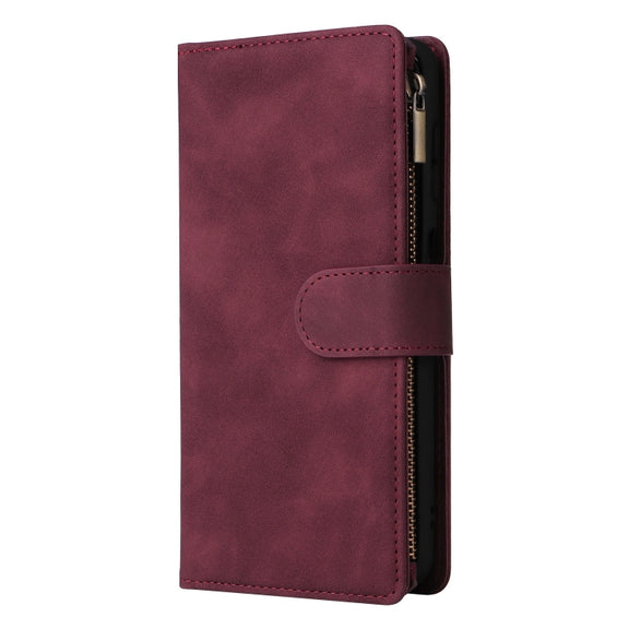 For Samsung Galaxy S25+ 5G Multifunctional Frosted Zipper Wallet Leather Phone Case(Wine Red)