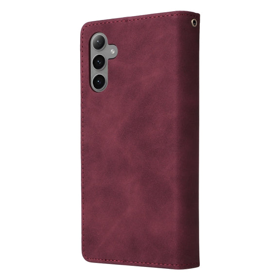 For Samsung Galaxy S25+ 5G Multifunctional Frosted Zipper Wallet Leather Phone Case(Wine Red)