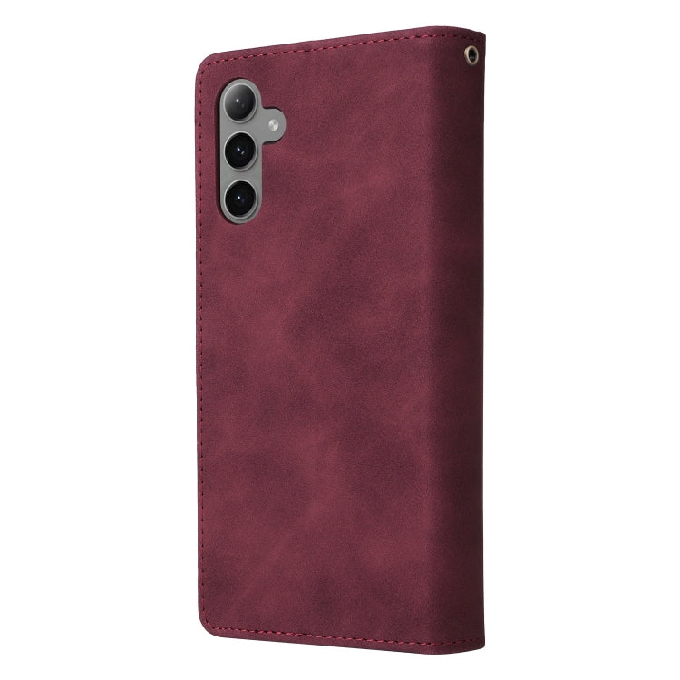 For Samsung Galaxy S25+ 5G Multifunctional Frosted Zipper Wallet Leather Phone Case(Wine Red)