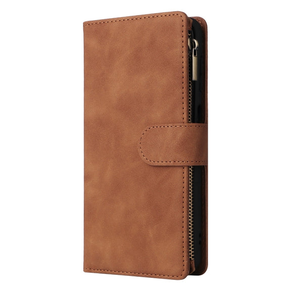 For Samsung Galaxy S25+ 5G Multifunctional Frosted Zipper Wallet Leather Phone Case(Brown)