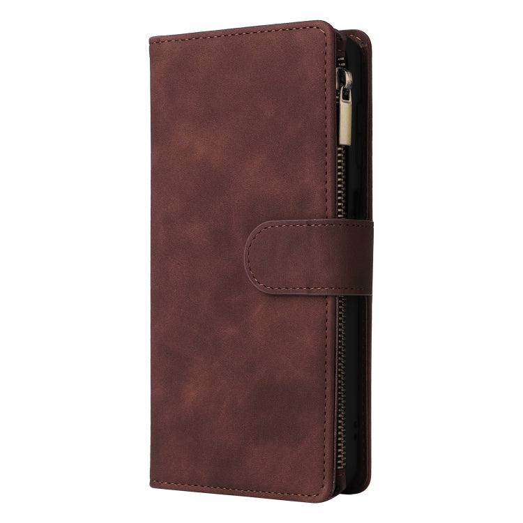 For Samsung Galaxy S25+ 5G Multifunctional Frosted Zipper Wallet Leather Phone Case(Coffee)