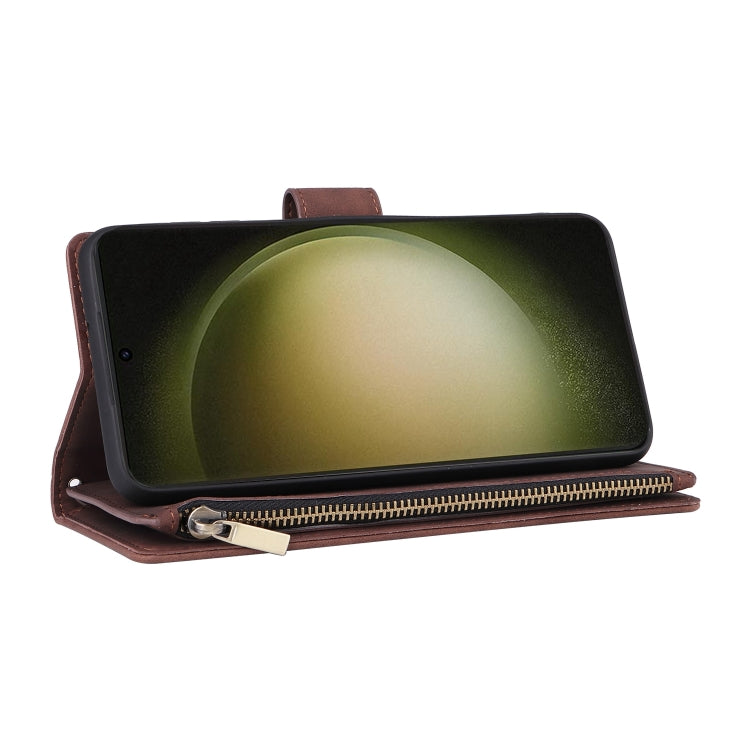 For Samsung Galaxy S25+ 5G Multifunctional Frosted Zipper Wallet Leather Phone Case(Coffee)