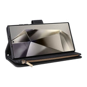 For Samsung Galaxy S25 Ultra 5G Multifunctional Frosted Zipper Wallet Leather Phone Case(Black)