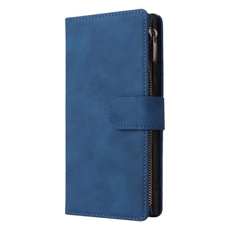 For Samsung Galaxy S25 Ultra 5G Multifunctional Frosted Zipper Wallet Leather Phone Case(Blue)