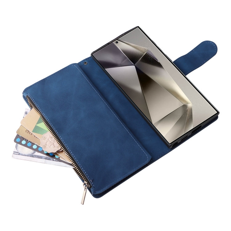 For Samsung Galaxy S25 Ultra 5G Multifunctional Frosted Zipper Wallet Leather Phone Case(Blue)