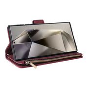 For Samsung Galaxy S25 Ultra 5G Multifunctional Frosted Zipper Wallet Leather Phone Case(Coffee)