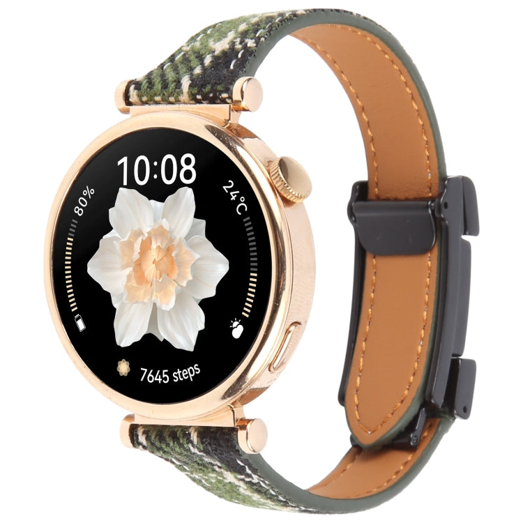 20mm Universal Slim Magnetic Buckle Napped Fabric Leather Watch Band(Green)