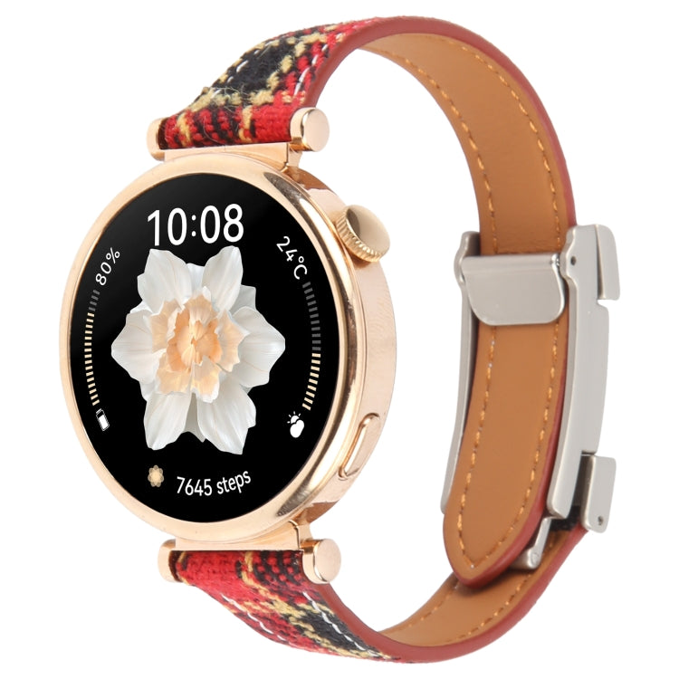 20mm Universal Slim Magnetic Buckle Napped Fabric Leather Watch Band(Red)