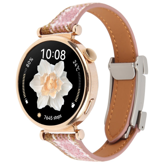 22mm Universal Slim Magnetic Buckle Napped Fabric Leather Watch Band(Pink)
