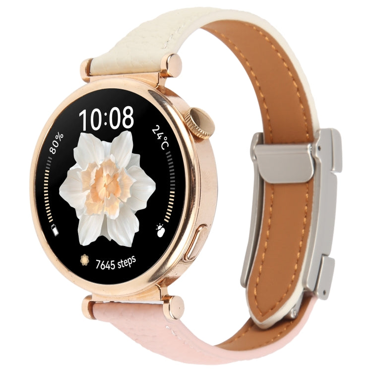 18mm Universal Slim Magnetic Buckle Genuine Leather Watch Band(Pink Beige)