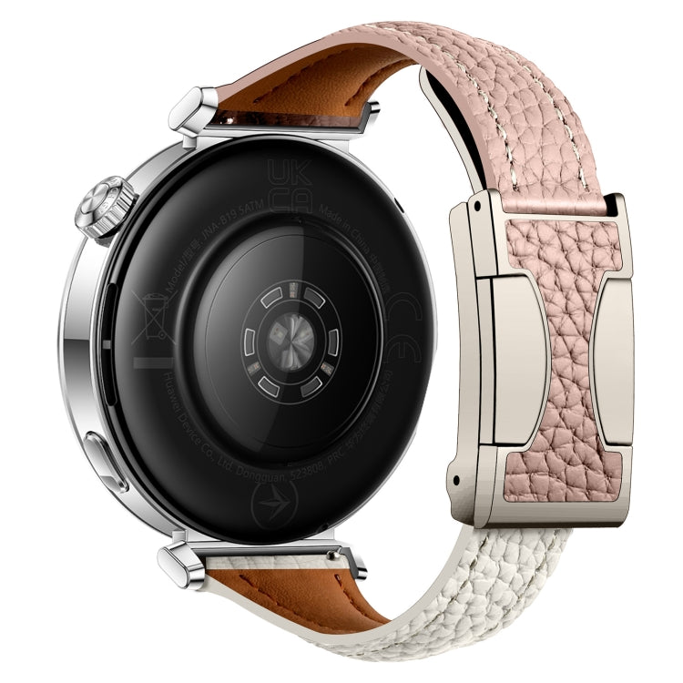 18mm Universal Slim Magnetic Buckle Genuine Leather Watch Band(Pink Beige)