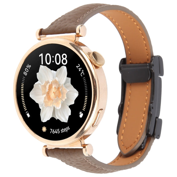 18mm Universal Slim Magnetic Buckle Genuine Leather Watch Band(Dark Brown)