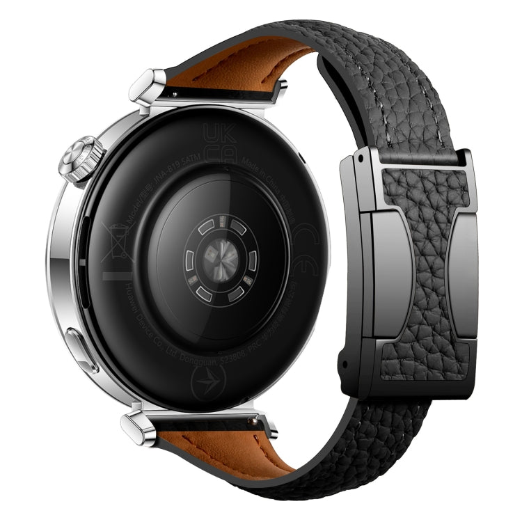 18mm Universal Slim Magnetic Buckle Genuine Leather Watch Band(Black)